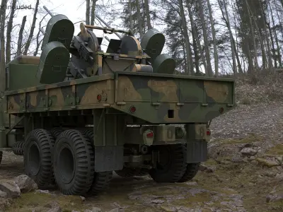 Vintage Combat Truck with Quad Mounted Anti-Aircraft Gun Mount 3D model