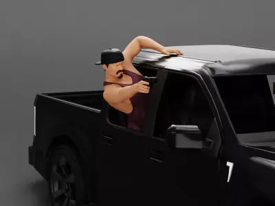 Gangster in cap shooting gun leaning out the window of the car 3D print model