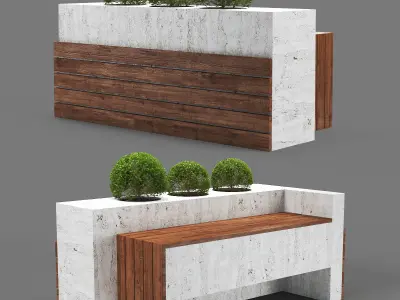 bench237 bench with two potted plants 3D model