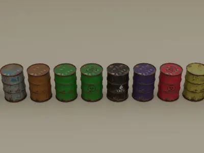 Containers Barrels Boxes Jerrycans Low-poly 3D model