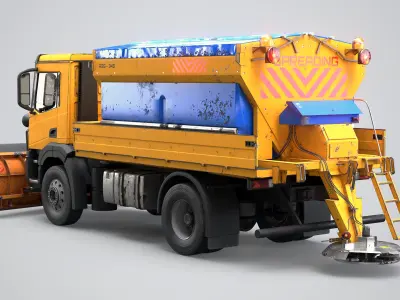  Aged Snow Plow Truck 3D Model - Winter Service Vehicle with Plow and Salt Spreader 
