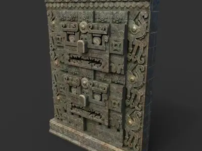 Low poly Mayan Inca Aztec Wall Modular Pack Mossy 210616 Low-poly 3D model