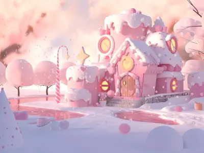 Cartoon Snowy Cabin  Low-poly 3D model