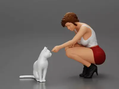 Beautiful girl Sit Near Her Cat 3D print model