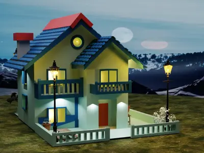 Cartoon House 3D model 4