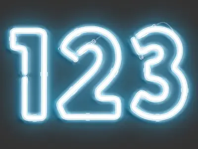 Blue neon number symbols - illuminated led font with numeral 3D model 4