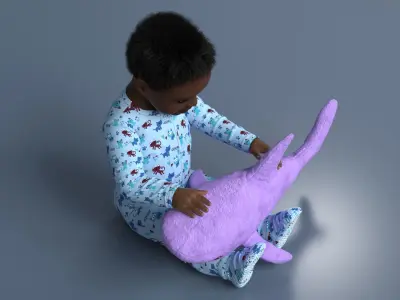  Little Toddler with Stuffed Shark Toy 
