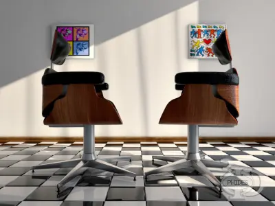 Armchair 2 barber chair with checkered floor 3D model