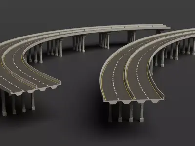 Modular Highway Overpass Pack Road  Bridges Game Ready Low-poly 3D model
