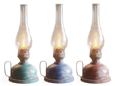 9 colors painted vintage kerosene oil lamp da1 Low-poly 3D model