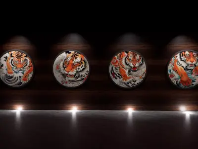 4 Old Japan Tiger Pictures 3D model