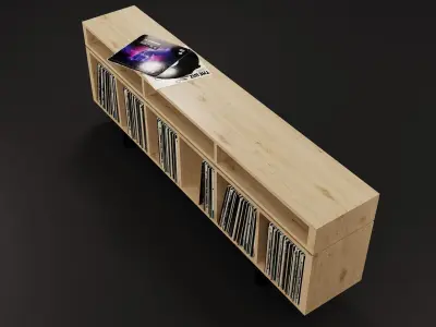 Vinyl LP Storage with Record Player Stand Light Oak Wood PBR 3D model