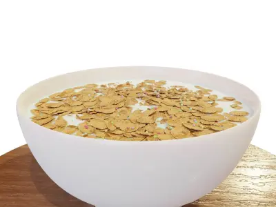Bowl with Milk and Cereals - Corn Flakes - Food - High Quality 3D model