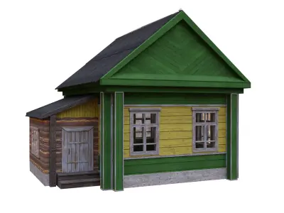 Russian village house Low-poly 3D model
