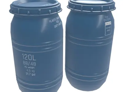 Game-ready Plastic Barrel - clean and dirty - blue Low-poly 3D model