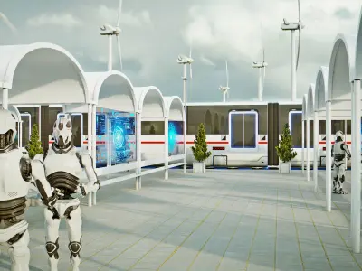 Sci Fi Train Station Low-poly 3D model