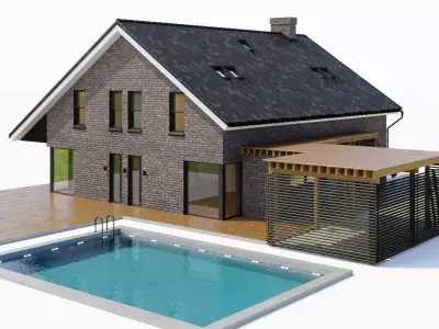 Large cottage with a canopy and a swimming pool 3D model