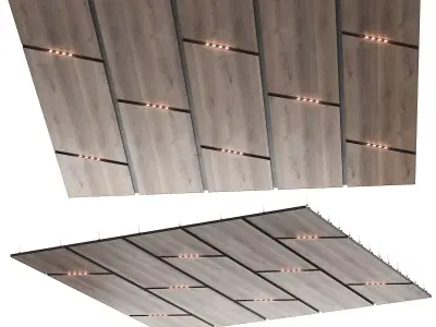 Wooden suspended ceiling with lighting 54 3D model