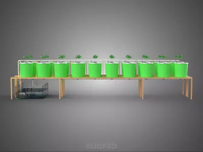 2 ROW DUTCH BUCKET SYSTEM BATO HYDROPONIC RECIRCULATING 16 PLANT 3D model