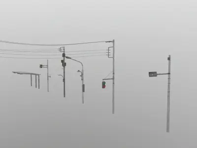 Traffic Lights and Tokyo Poles - Textures Low-poly 3D model