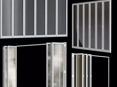 Window set sliding glass door 3D model