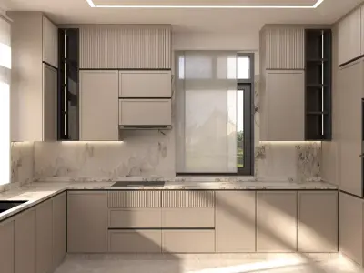 Modern Minimalist Kitchen 3D Model scene Low-poly 3D model