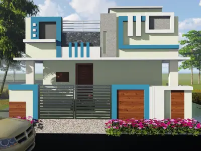 INDIAN GROUND  FLOOR HOUSE  ELEVATION 3D model