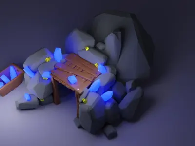 GoldMine wooden box with lights Low-poly 3D model