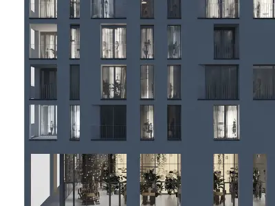 Modern residential building 01 - night 3D model