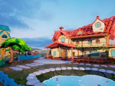 Farm village cartoon  Low-poly 3D model