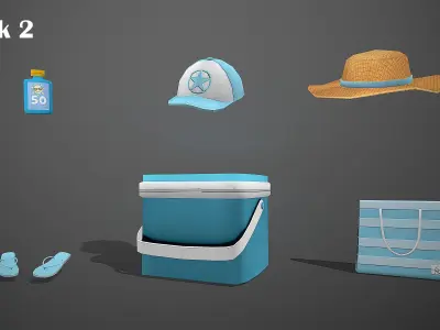 BEACH ASSETS Low-poly 3D model