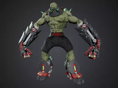 Cyborg humanoid creature with armor and weapons Low-poly 3D model