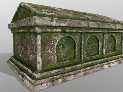 tomb 1 stone casket with moss Low-poly 3D model