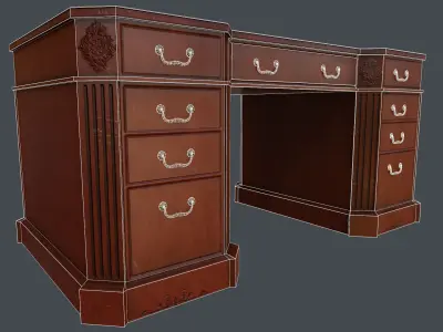 PBR Realistic Desk wooden with drawers Low-poly 3D model