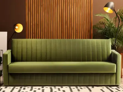 Contemporary Green Channel Tufted Velvet Sofa 3D Model 3D model
