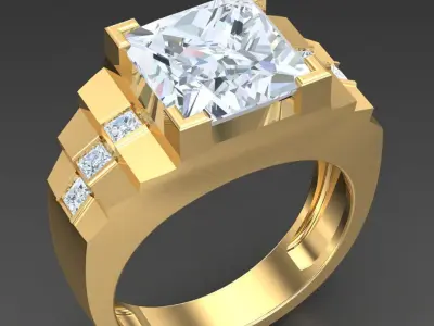 Light Gold Diamond Men Ring 2MR100 3D model