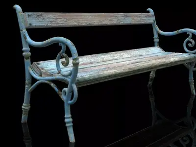 Realistic Old Textured Bench 3D model