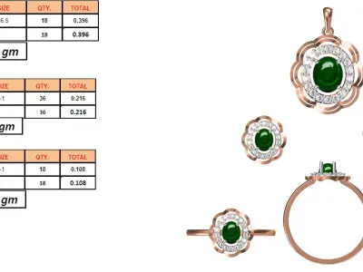 Light Minimalist Diamond Ring Earrings Pendant Set 3D print model