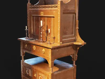 Antique Carved Walnut Desk - Optimized for Games and animations  Low-poly 3D model