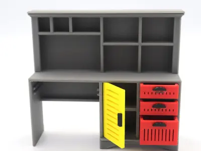 Classic Big desk with drawers door and shelves  3D print model