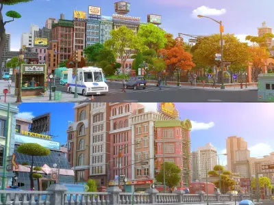 Cartoon City Street Scene V2 3D model
