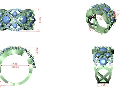 Diamond Multi Cluster Designer Ring CAD Model 3DM STL File 3D print model
