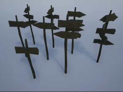 Lowpoly Medieval Wooden Road Signs Low-poly 3D model