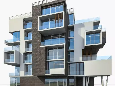 Modern Apartment Building 01 Low-poly 3D model