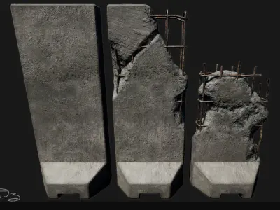 Low Poly PBR Concrete Blast Wall Low-poly 3D model