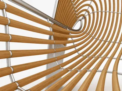 bench lounge chair made of wood and metal 3D model