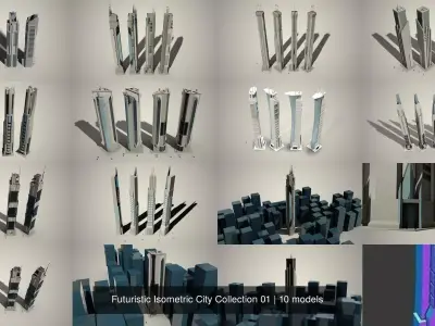 Futuristic Isometric City Collection 01 3D Model Pack