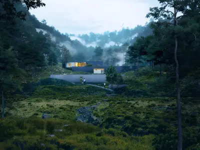 odern Mountain Forest Villa Retreat with Minimalist Architecture 3D model