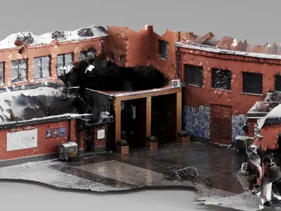 001609 Urban Courtyard with Graffiti 3D Scanned Environment 3D model