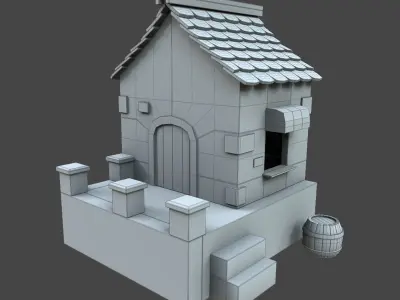 House stylized village 3d model Low-poly 3D model